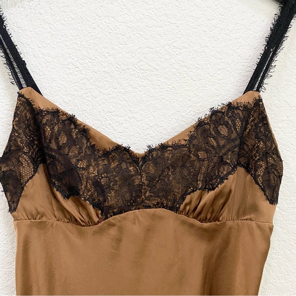 COSABELLA Brown Satin Black Lace Slip Top Size M Made in Italy - Picture 9 of 13